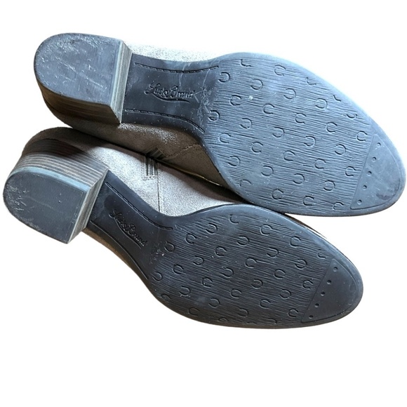 LUCKY BRAND Genuine Suede Leather Beige Ankle Booties Stacked 2.5” Heel US Sz 10 - Picture 7 of 10